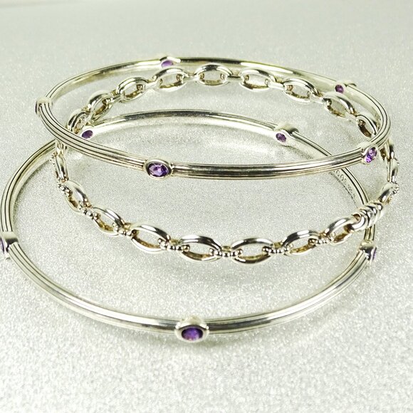LAGOS Sterling Silver Purple Amethyst Set of Three Bangle Bracelets - Picture 2 of 11